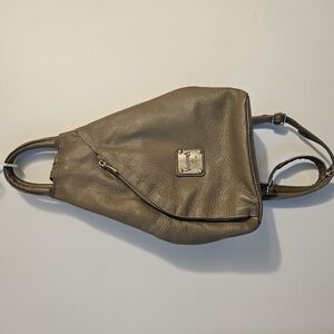 Gray Geniune Leather Sling Bag Convertible Backpack By Valentina